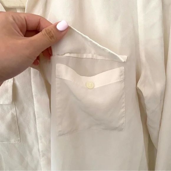 Madewell International 100% Silk White/Cream/Ivory Button Top Flap Pockets - Picture 4 of 7
